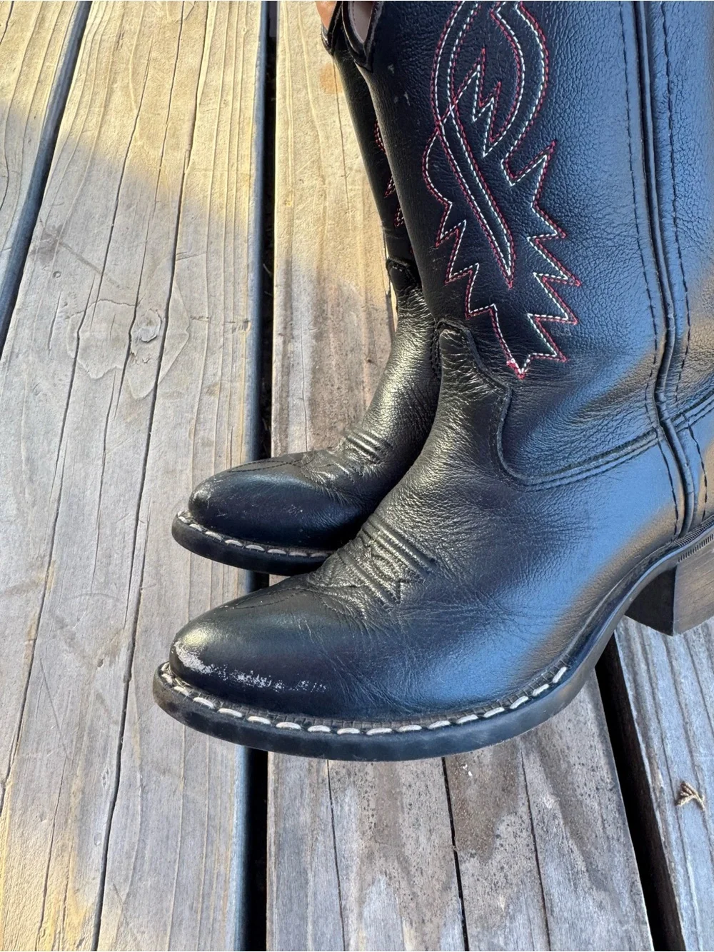Kids Black Western Cowboy Boots with Red Stitching